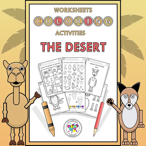 Worksheets Coloring Activities Desert Wild Animals Color Decorate Paint Cut BW