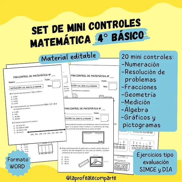 MINI CONTROLES MATEMÁTICA 4° BÁSICO