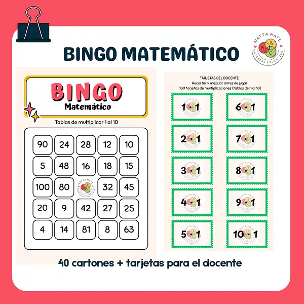 Bingo Matemático - Tablas de multiplicar 1 al 10 A