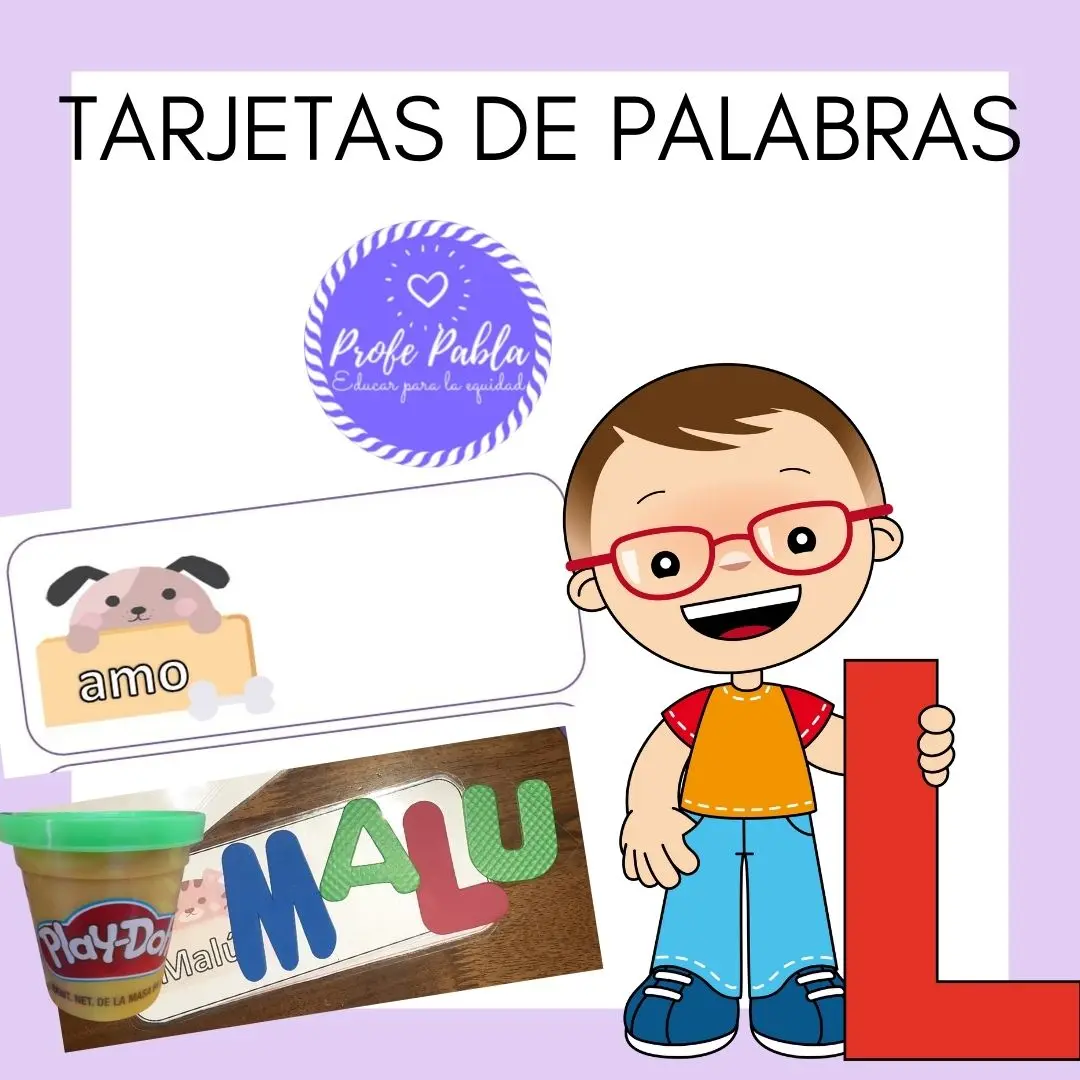 Tarjeta de palabras, m, l, s y p