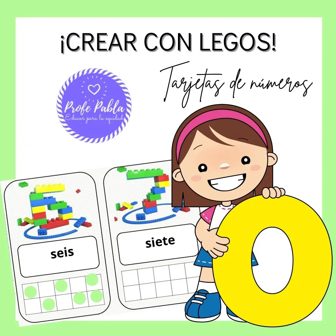 Crear con legos, tarjetas de números 0 al 20