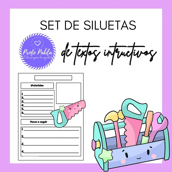 Set de siluetas, texto instructivo