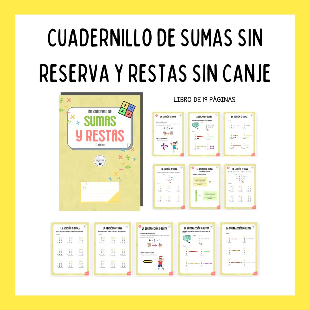 Cuadernillo de sumas sin reserva y restas sin canje