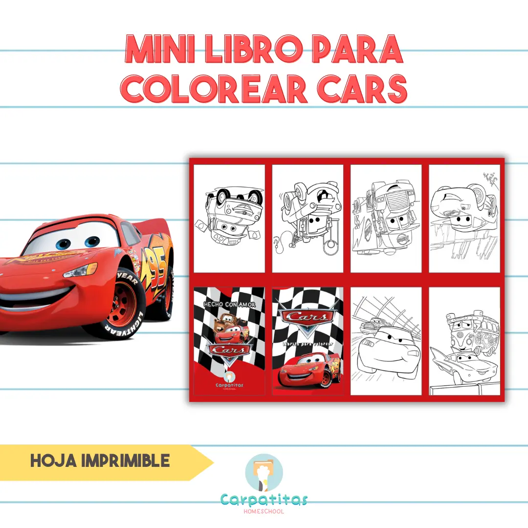 Mini Librito Para Colorear de Cars - Hoja Imprimible Para Armar