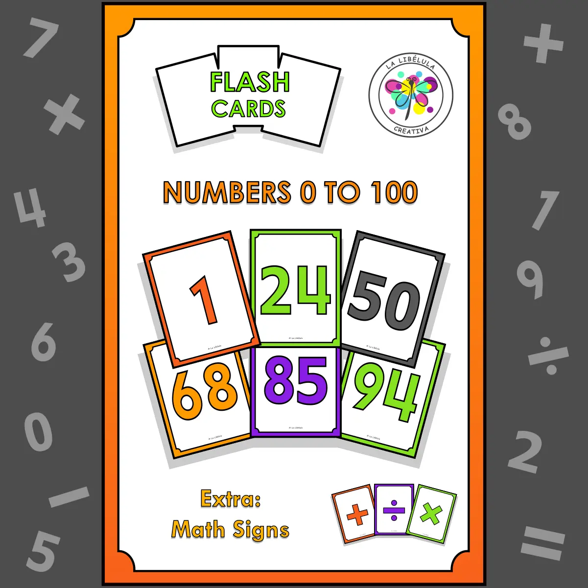 Flash Cards Numbers 1 to 100 extra math signs Halloween Tarjetas Números