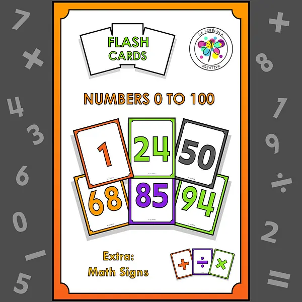 Flash Cards Numbers 1 to 100 extra math signs Halloween Tarjetas Números