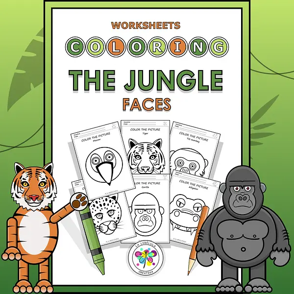 Coloring Worksheets Faces Jungle Wild Animals Painting Decorate Craft NO PREP
