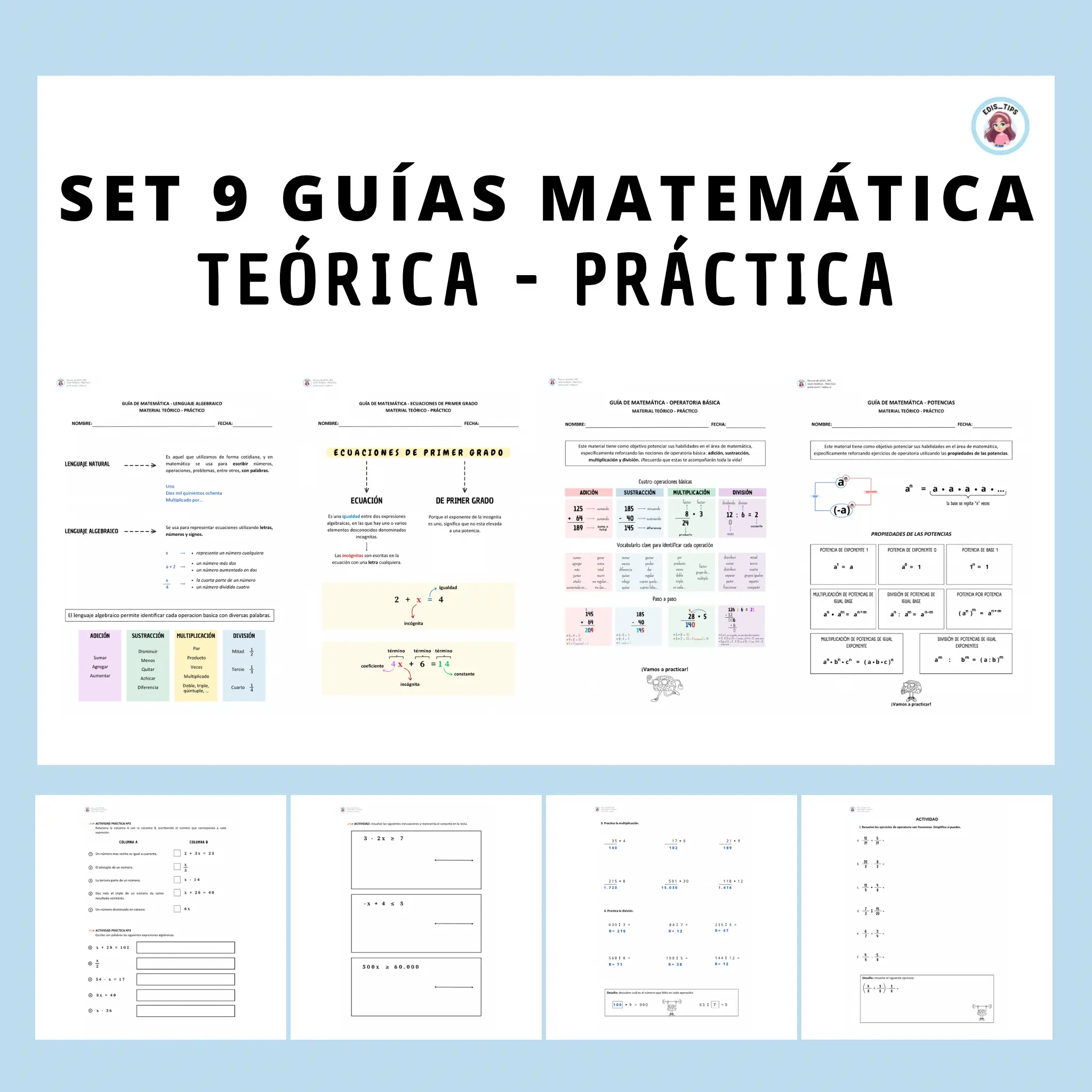 SET DE 9 GUÍAS TEÓRICAS - PRÁCTICAS MATEMÁTICAS