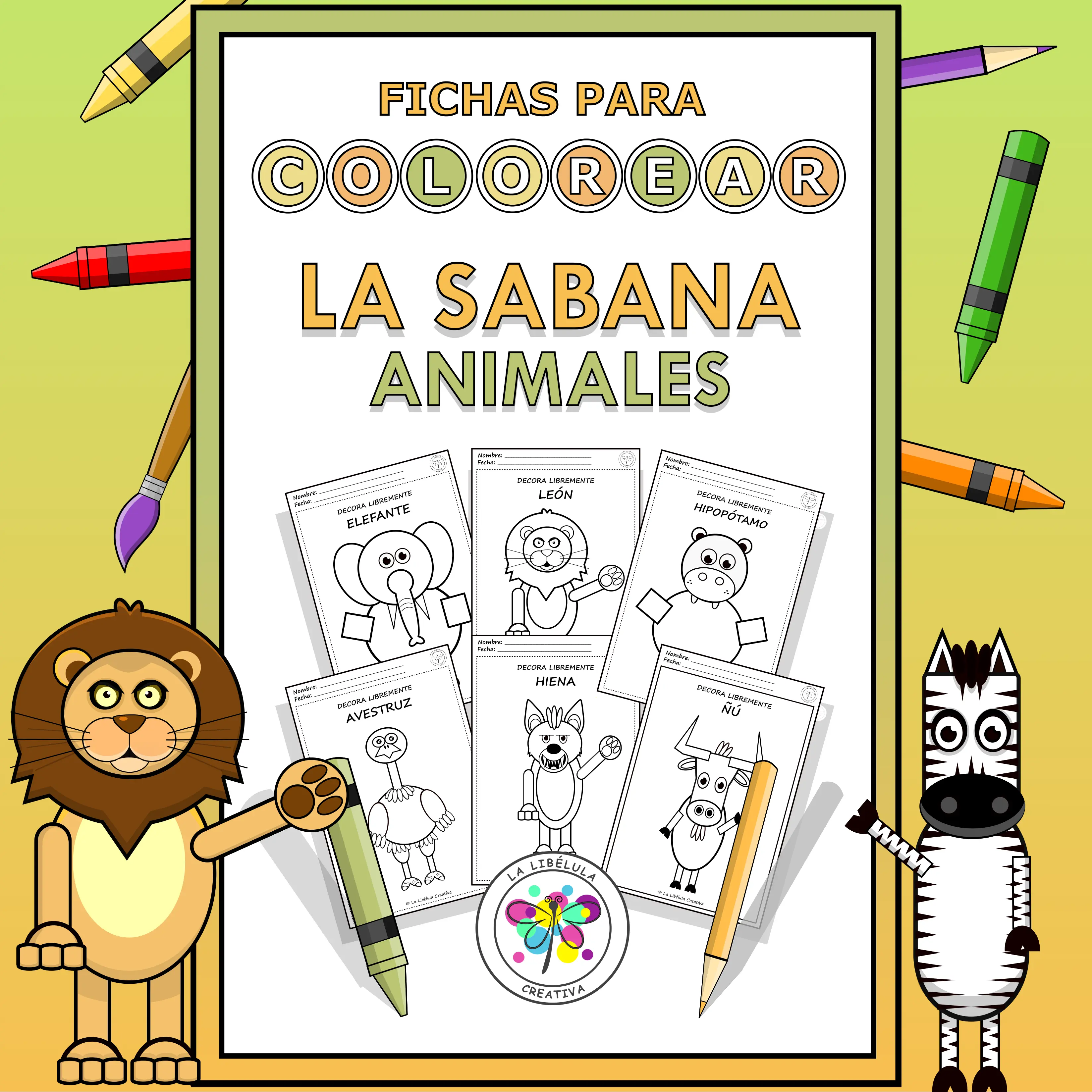 Spanish Worksheets Coloring Savanna Animals Hojas Colorear Sabana Animales Salvajes