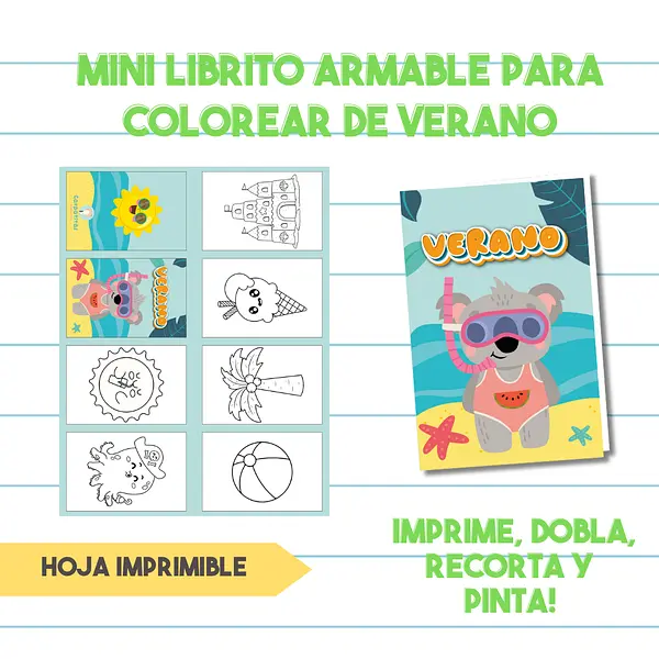 Gratis Mini Librito Para Colorear de Verano| PDF Imprimible
