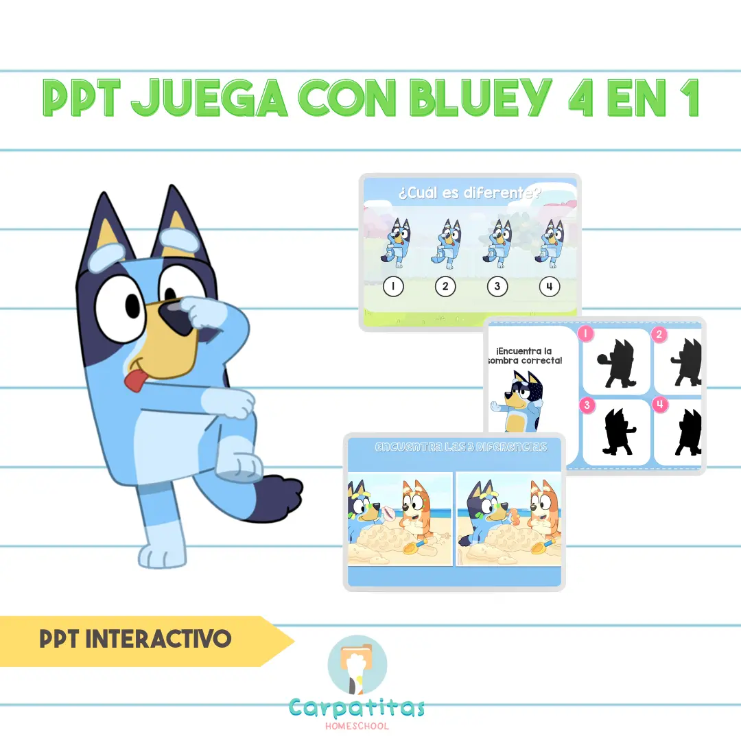 Juega con Bluey 4 en 1 - PPT Interactivo de Bluey