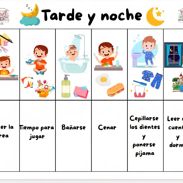Rutina Diaria de Día y Noche Niño