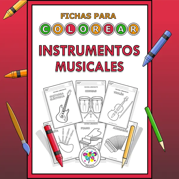 Spanish Worksheets Coloring Musical Instruments Colorear Instrumentos Música