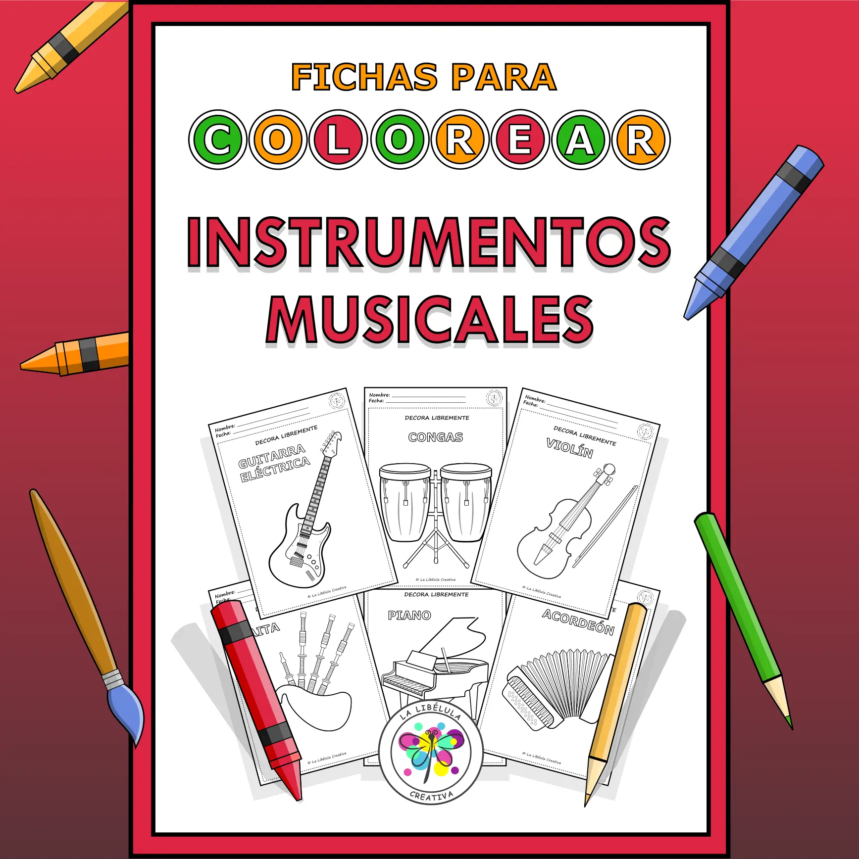 Spanish Worksheets Coloring Musical Instruments Colorear Instrumentos Música