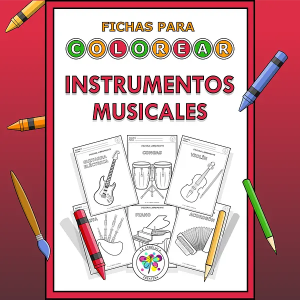 Spanish Worksheets Coloring Musical Instruments Colorear Instrumentos Música