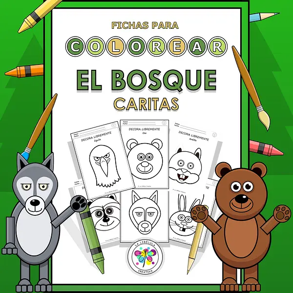 Spanish Worksheets Coloring Forest Animals Faces Colorear Bosque Caras Animales