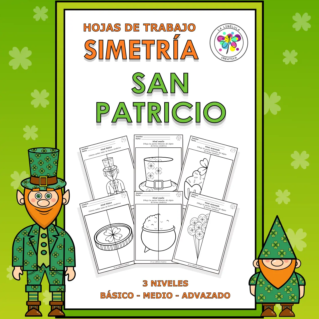 Spanish Worksheets Activities Symmetry St. Patrick's Day Simetría San Patricio