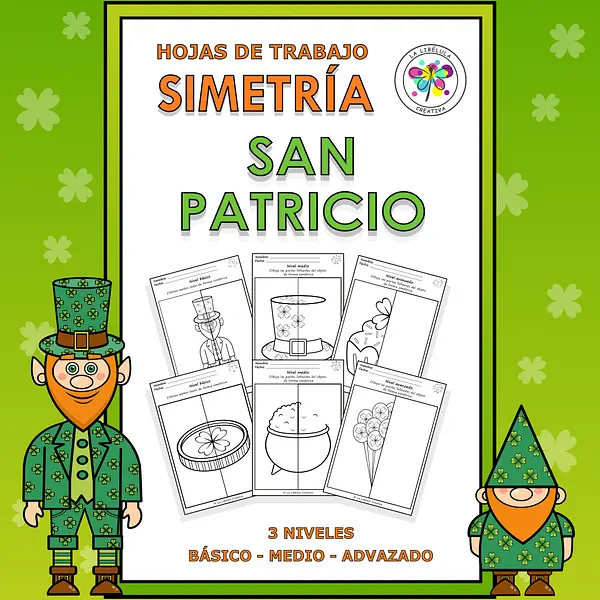 Spanish Worksheets Activities Symmetry St. Patrick's Day Simetría San Patricio