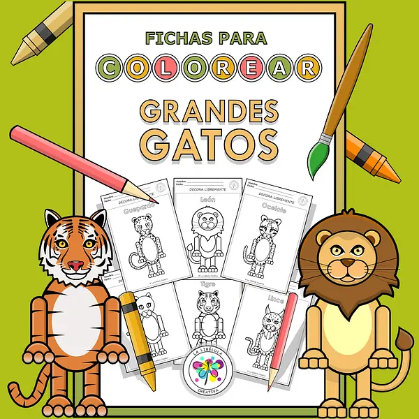 Spanish Worksheets Coloring Big Cats Animals Colorear Grandes Gatos Animales