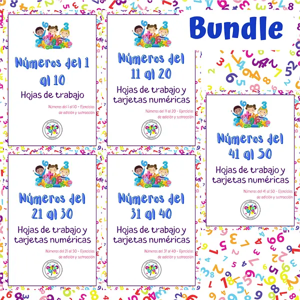 Spanish Bundle Numbers 1 to 50 Adition Subtraction Math Números Matemáticas