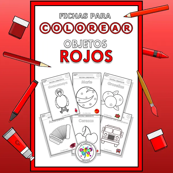Spanish Worksheets Coloring Objects Red Colorear Objetos Color Rojo NO PREP