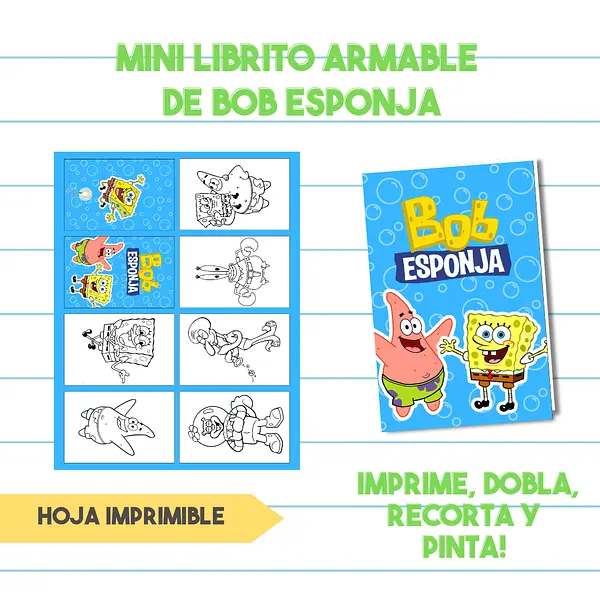 Gratis Mini Librito Para Colorear de Bob Esponja| PDF Imprimible