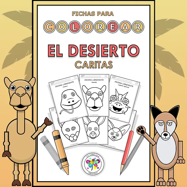 Spanish Worksheets Coloring Desert Animals Faces Colorear Desierto Caras Animals