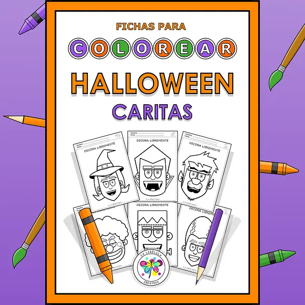 Spanish Worksheets Coloring Faces Halloween Fichas Colorear Caras BW