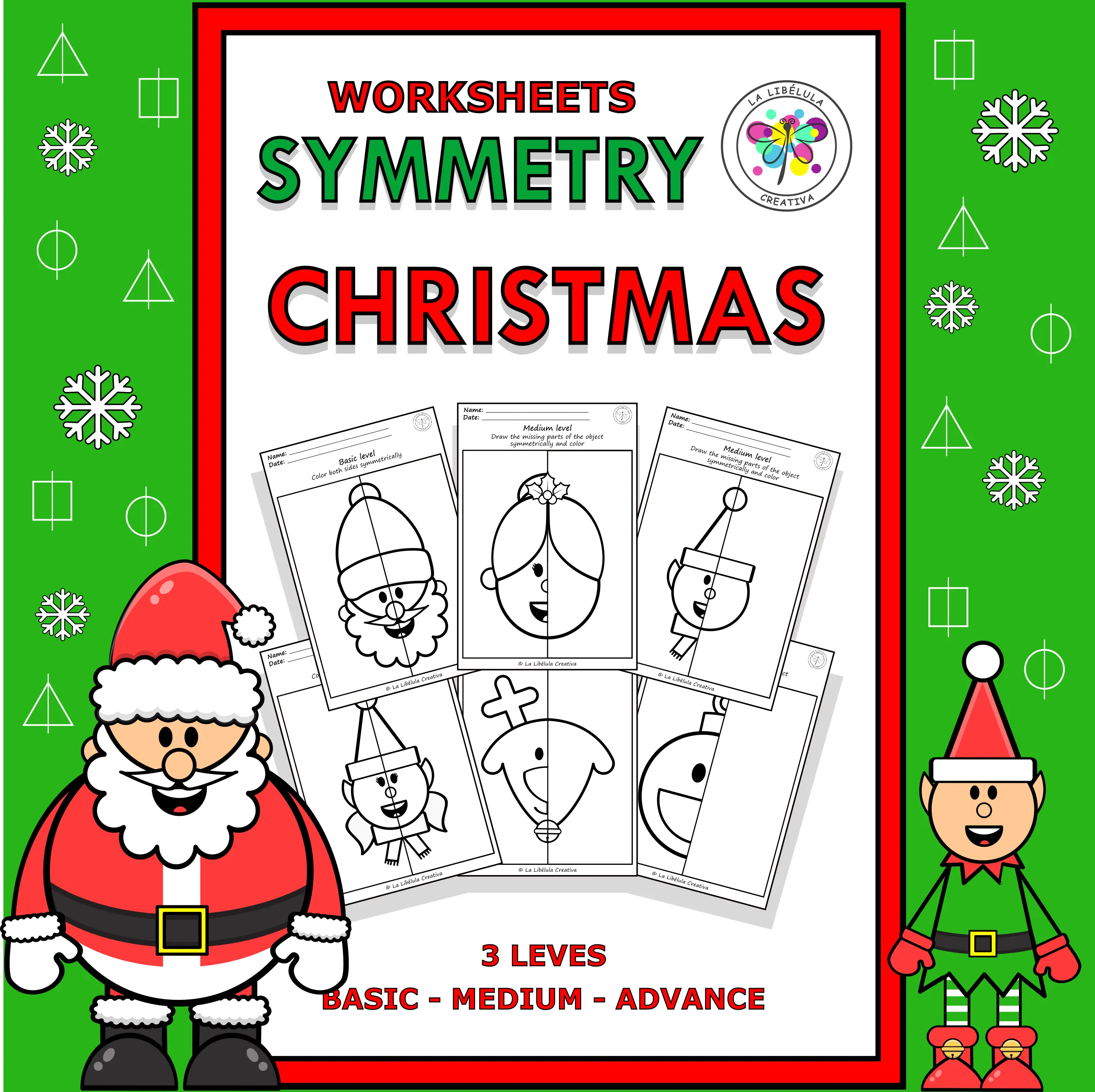 Worksheets Symmetry Christmas Activities Color No Prep December Santa Claus