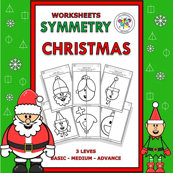 Worksheets Symmetry Christmas Activities Color No Prep December Santa Claus