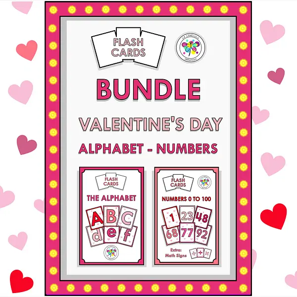 Bundle Flash Cards Numbers 0 100 math Alphabet ABC Letters Valentine's Day