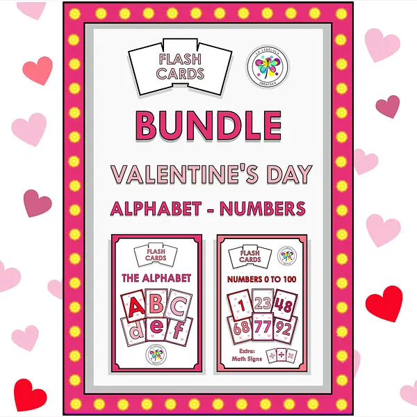 Bundle Flash Cards Numbers 0 100 math Alphabet ABC Letters Valentine's Day
