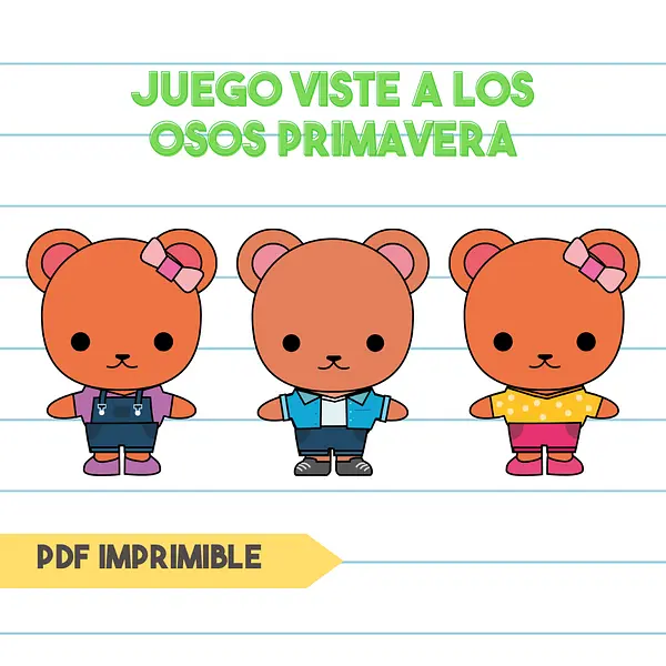 Juego Imprimible Viste a los Osos con Ropa de Primavera