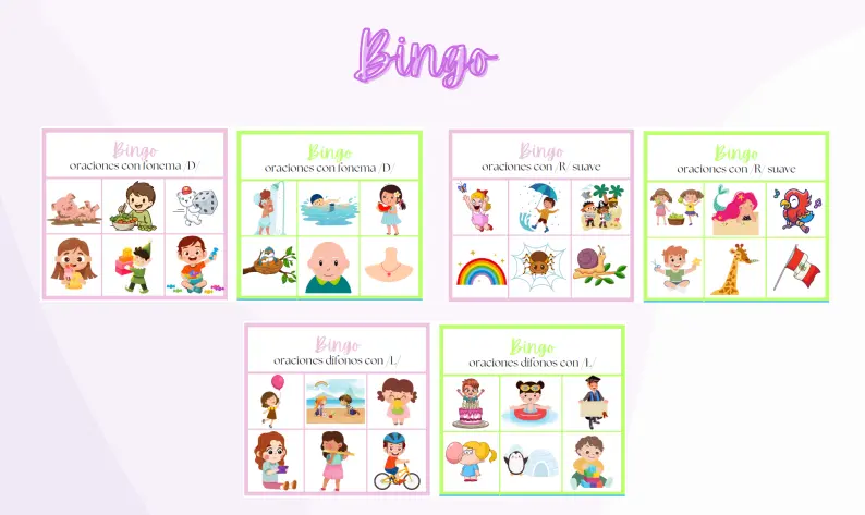 Pack Bingos de Oraciones - D, R suave, Díf. L