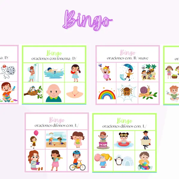 Pack Bingos de Oraciones - D, R suave, Díf. L