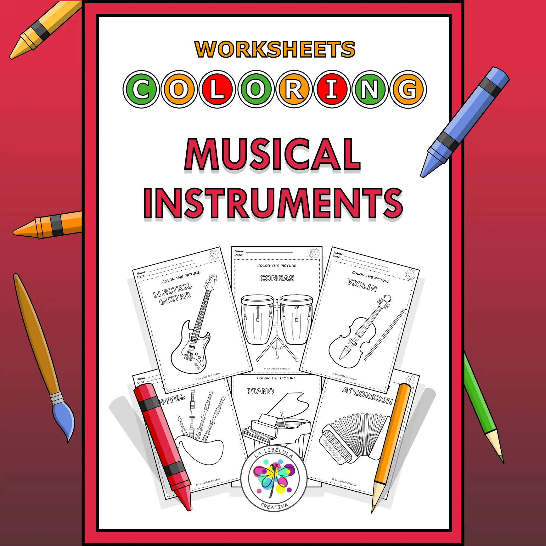 Worksheets Coloring Musical Instruments Music NO PREP Color