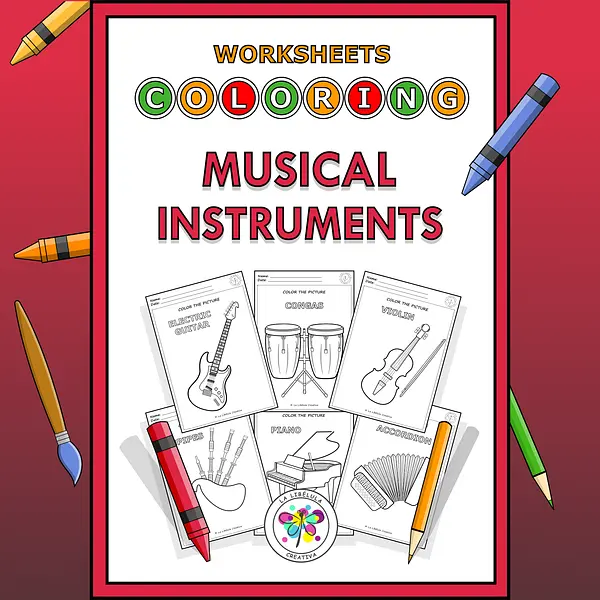 Worksheets Coloring Musical Instruments Music NO PREP Color