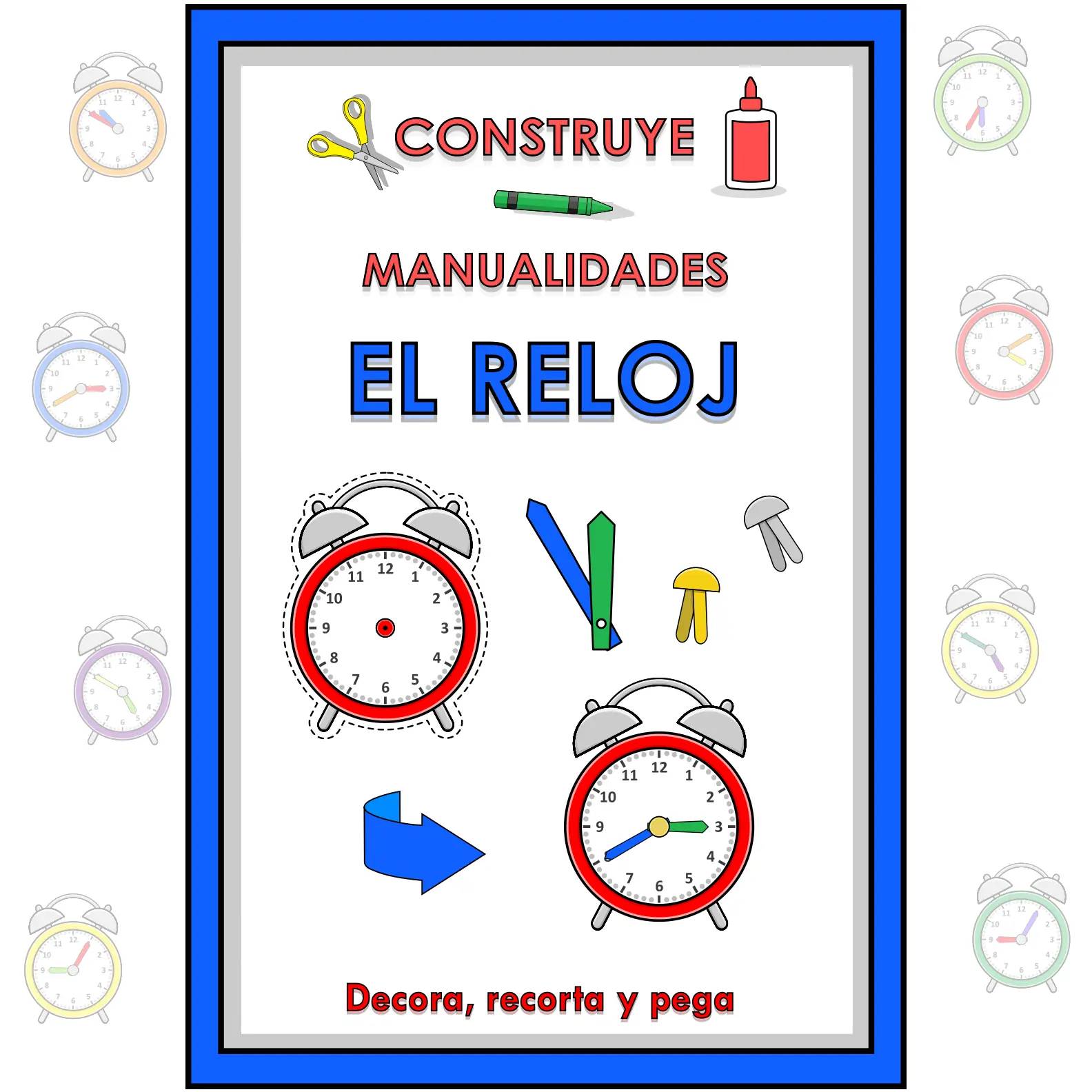 Spanish Build Clock Math Construye Reloj Matemáticas Craft NO PREP Primary