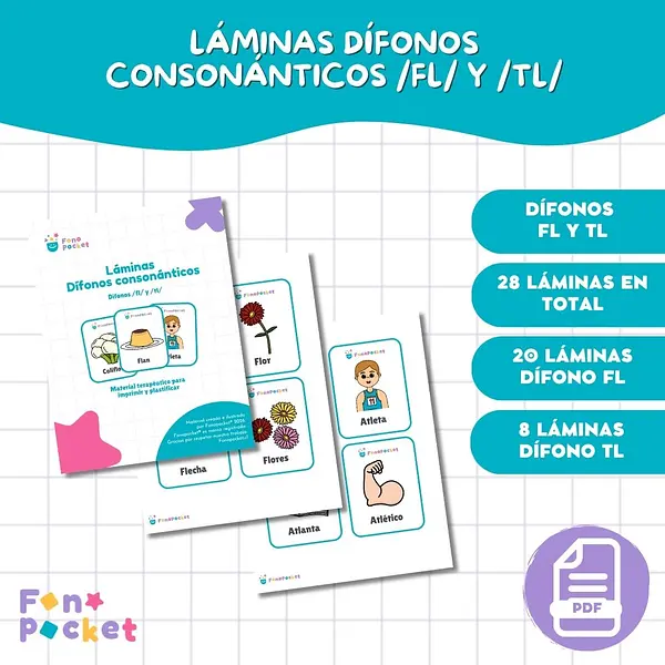 Láminas imprimibles dífonos consonánticos /fl/ y /tl/