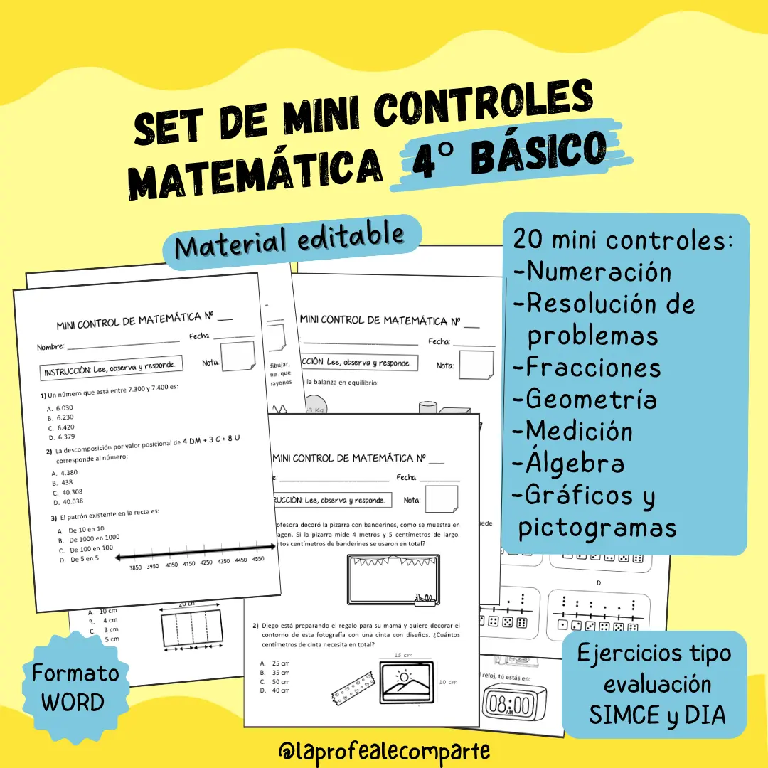 MINI CONTROLES MATEMÁTICA 4° BÁSICO