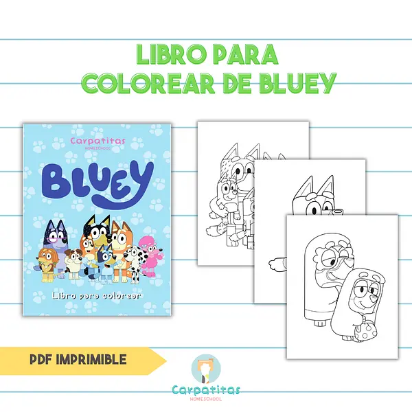 Libro para Colorear de Bluey Para Imprimir - 40 Hojas Para Colorear de Bluey