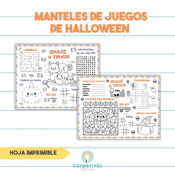 Manteles (Placemats) de Halloween| Hoja Imprimible