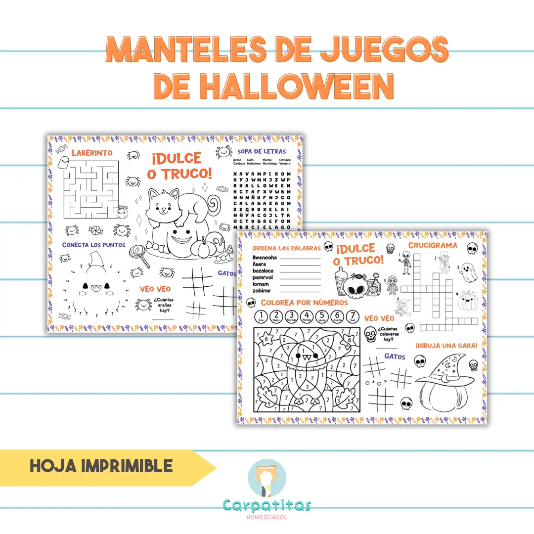 Manteles (Placemats) de Halloween| Hoja Imprimible