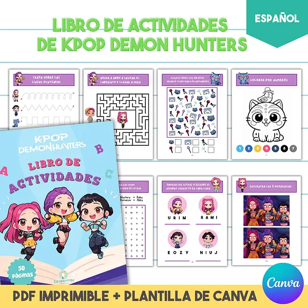 Libro de Actividades Kpop Demon Hunters | PDF Imprimible en Español Guerreras del Kpop