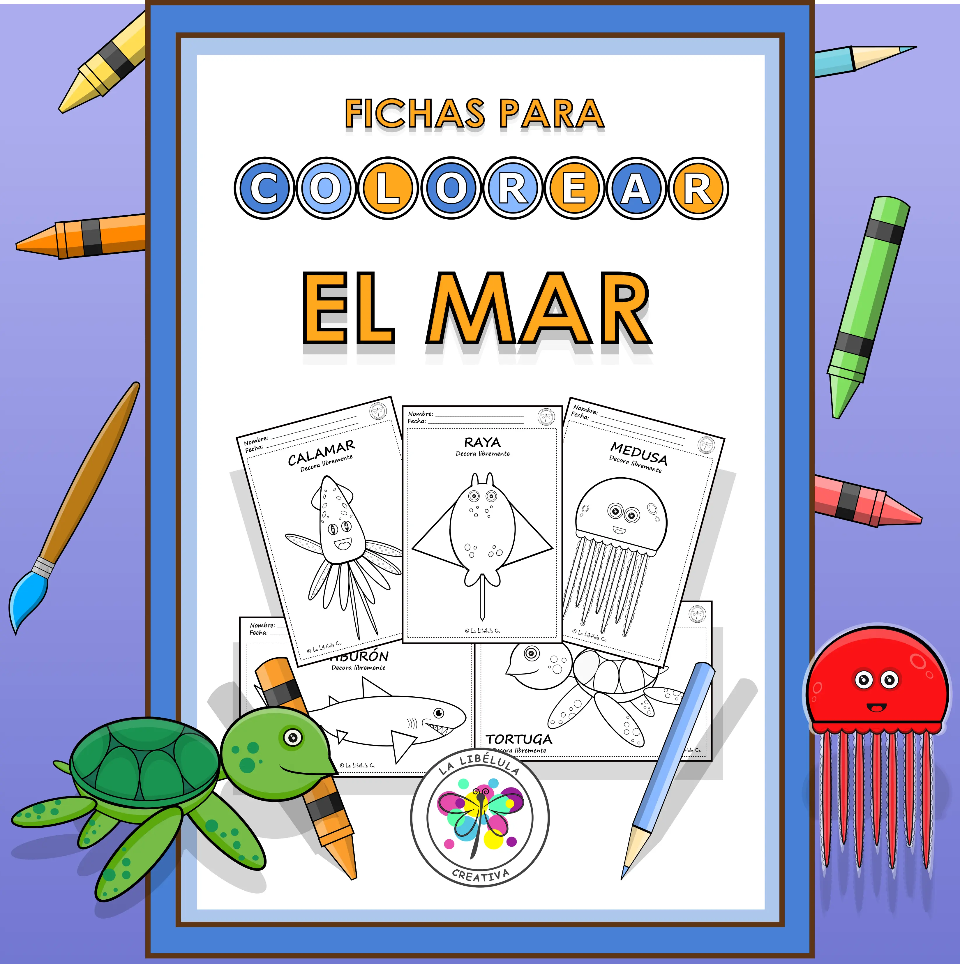 Spanish Worksheets Coloring Ocean Sea Animals Hojas Colorear Mar Animales