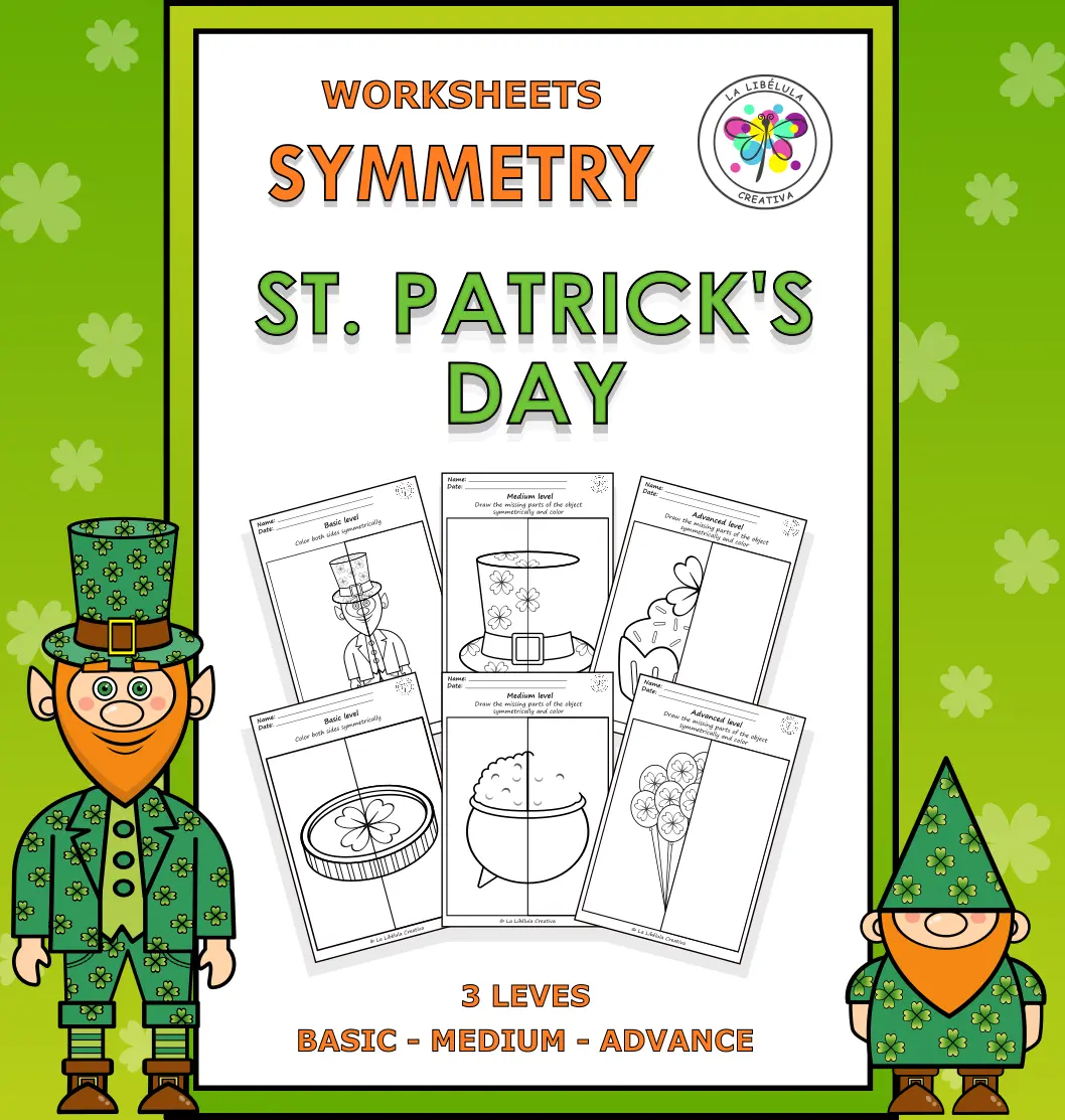 Worksheets Activities Symmetry St Patrick's Day BW Color No Prep Tracing