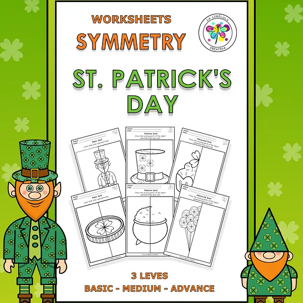 Worksheets Activities Symmetry St Patrick's Day BW Color No Prep Tracing