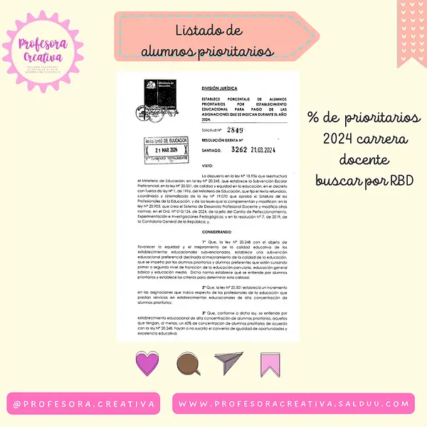 Listado de porcentajes de alumnos prioritarios 2024
