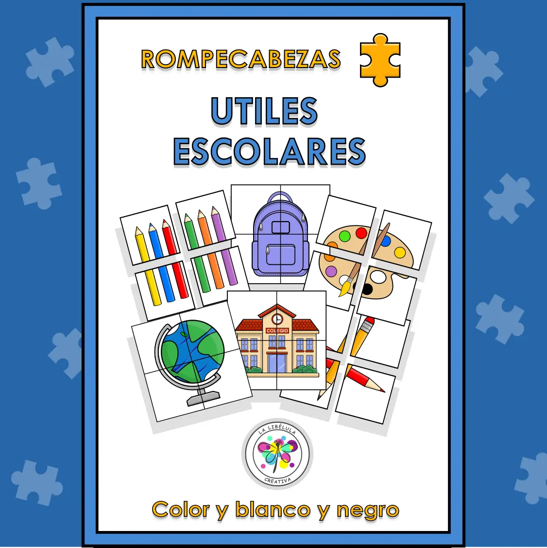 Spanish Puzzle Game Back to school Supplies Rompecabezas Juego Utiles Escolares