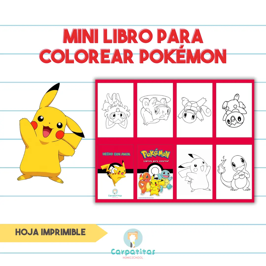 Mini Librito Para Colorear de Pokémon - Hoja Imprimible Para Armar